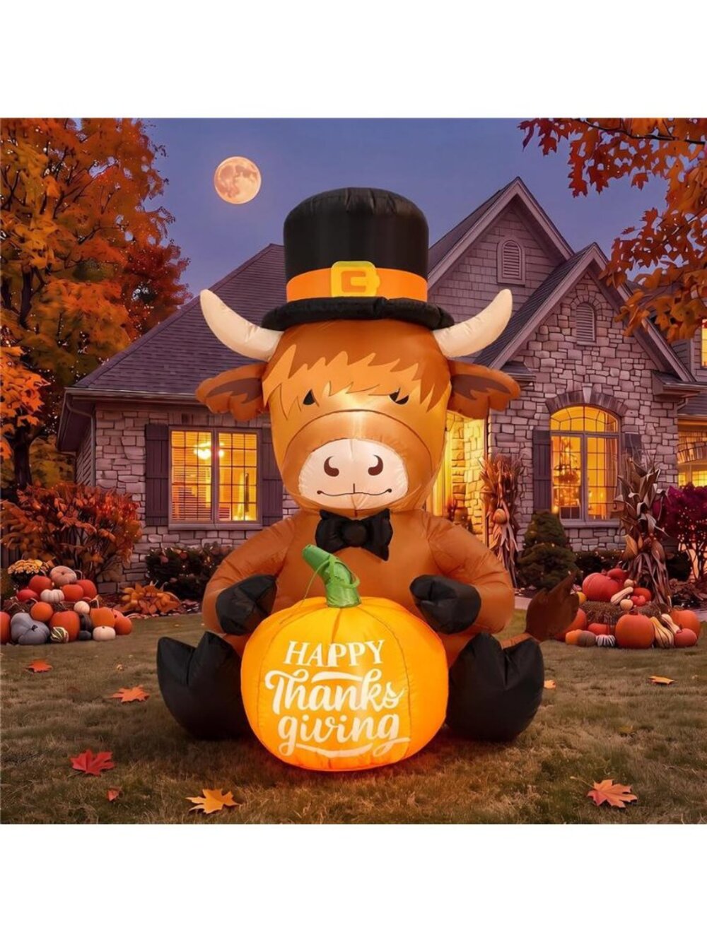 5ft Thanksgiving Inflatable Highland Cow for Outdoor Yard Decor